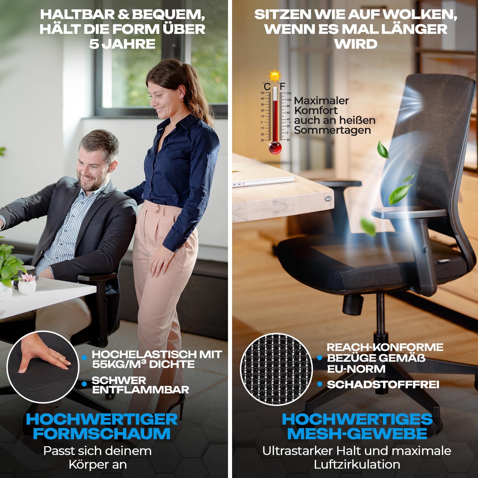 VALKENSTOL M2 Bürostuhl Ergonomisch Testsieger, Einstellbarer für maximale Bewegungsfreiheit, Rückenfreundliche Bürostühle, Lendenwirbelstütze Schreibtischstuhl für Büro und Home Office Chair 3