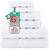 American Soft Linen Luxury 6 Piece Towel Set, 2 Bath Towels 2 Hand Towel 2 Washcloths, 600 GSM 100% Cotton Turkish Towels for Bathroom, White Towel Sets