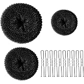 TsMADDTs Dount Bun Maker, Black Hair Bun Maker for Ballet, Dance, Durable | Soft Nylon Mesh, For Thin and Thick Hair, For Daily or Gym, 3 Size Bun Hair Pieces For Women, Girls with 20PCS U Bobby Pins