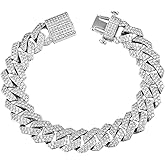 PY BLING Hip Hop Mens Full Iced Out 15mm 18K Gold/White Rose Gold Plated CZ Miami Cuban Link Chain Choker 18"-24" Necklace or 7.5"-8.5" Bracelet with Gift Box