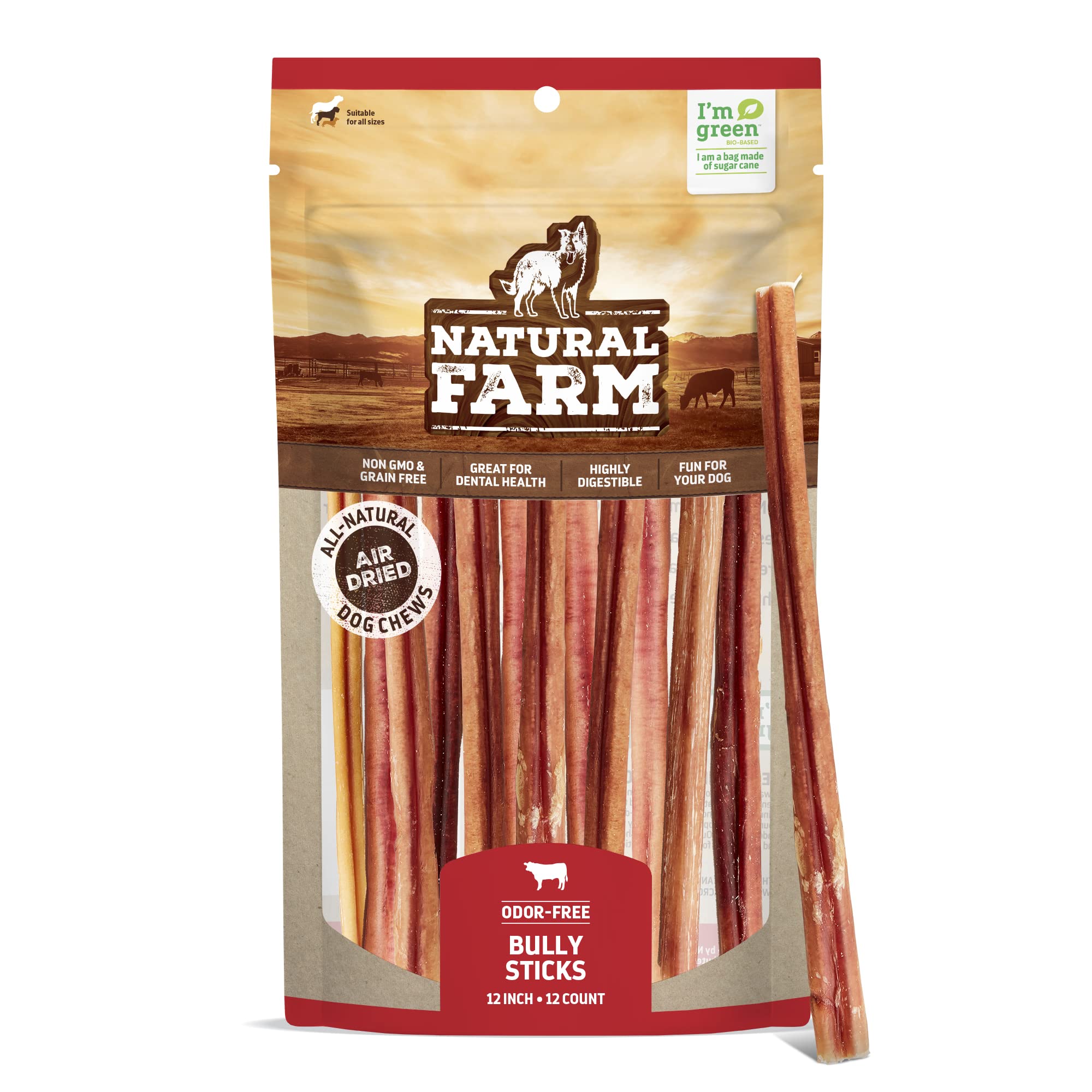 Natural Farm Odor-Free Bully Sticks (12 Inch, 12 Pack), lbs