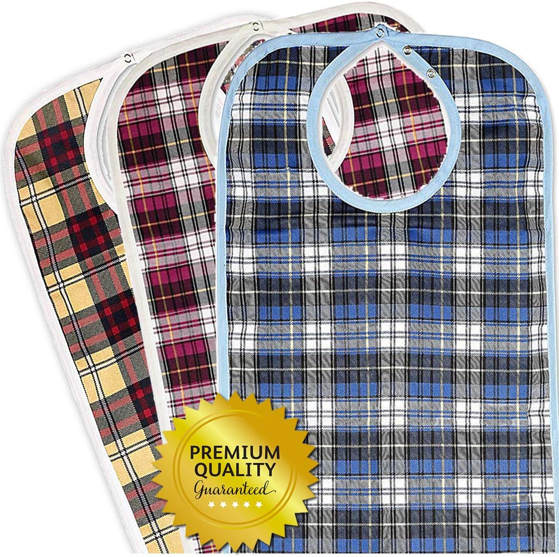 Medokare Adult Bib Clothing Protector - 3 Pack Long Washable Reusable Bibs for Seniors for Eating at Mealtime, Waterproof Stain Resistant Bibs for Elderly: Health & Personal Care