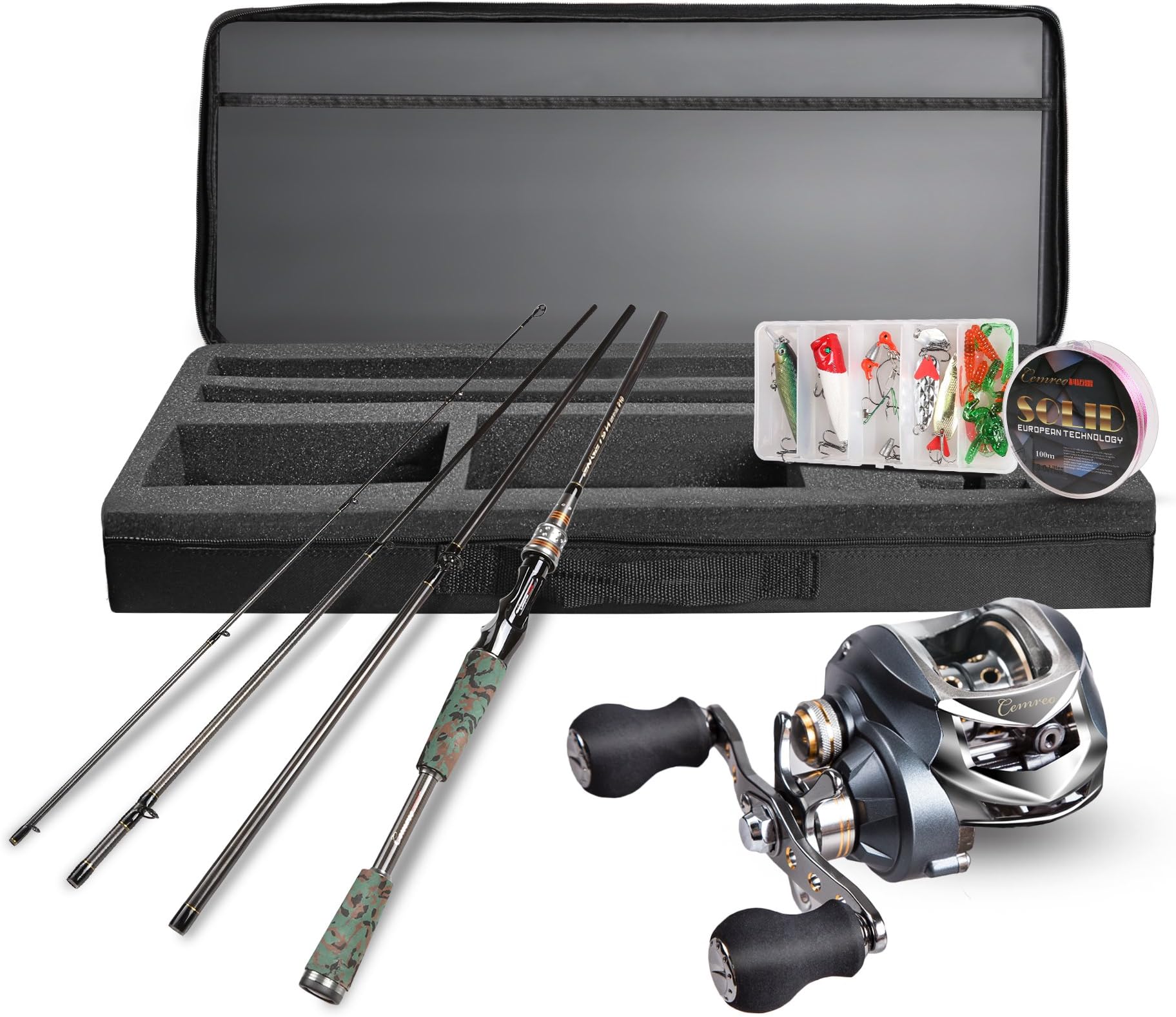CAMERO TakenGo Baitcastning Travel Kit Carbon Fishing Rod Reel Saltwater Freshwater Use