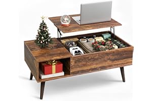 WLIVE Coffee Table for Living Room, Lift Top Coffee Table with Storage, Small Rising Wooden Dining Center Table with Storage Shelf & Hidden Compartment, 39" Rustic Brown