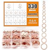 330 Pcs Copper Washers Assortment Kit &ndash; 12 Sizes Flat Sealing Crush Washers (M5-M20) for Automotive, Plumbing, and Mechanical Use