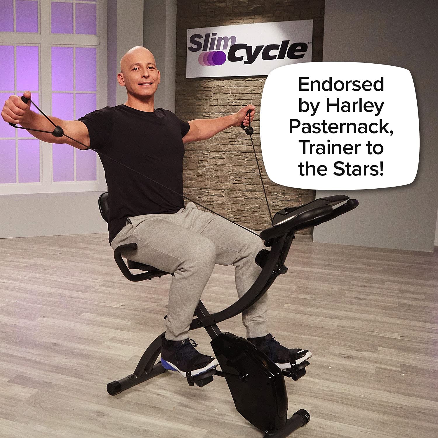 BulbHead As Seen On TV Slim Cycle Stationary Bike, Most Comfortable Exercise Machine, Thick, Extra-Wide Seat & Back Support Cushion, Recline or Upright Position, Twice The Results in Half The Time