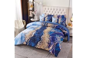 PERFEMET Watercolor Marble Pattern Comforter Sets Blue Tie Dye Bedding Set King Size 3D Printing Bed-in-A-Bag, Stylish Retro 