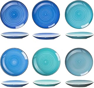 esto24 6er Set große Speiseteller Porzellan Geschirr in tollen Farben für Ihre liebsten Speisen (Teller Blau)