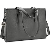 Laptop Bag for Women Waterproof Lightweight Leather 15.6 Inch Computer Tote Bag Business Office Briefcase Large Capacity Handbag Shoulder Bag Professional Office Work Bag 15.6 Inch Grey