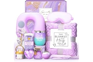 LUCOTIYA Birthday Gifts for Women, Self Care Get Well Soon Gifts, Lavender Relaxing Spa Gift Basket Care Package w/Blanket Unique Valentine Idea for Her,Mom, Friends