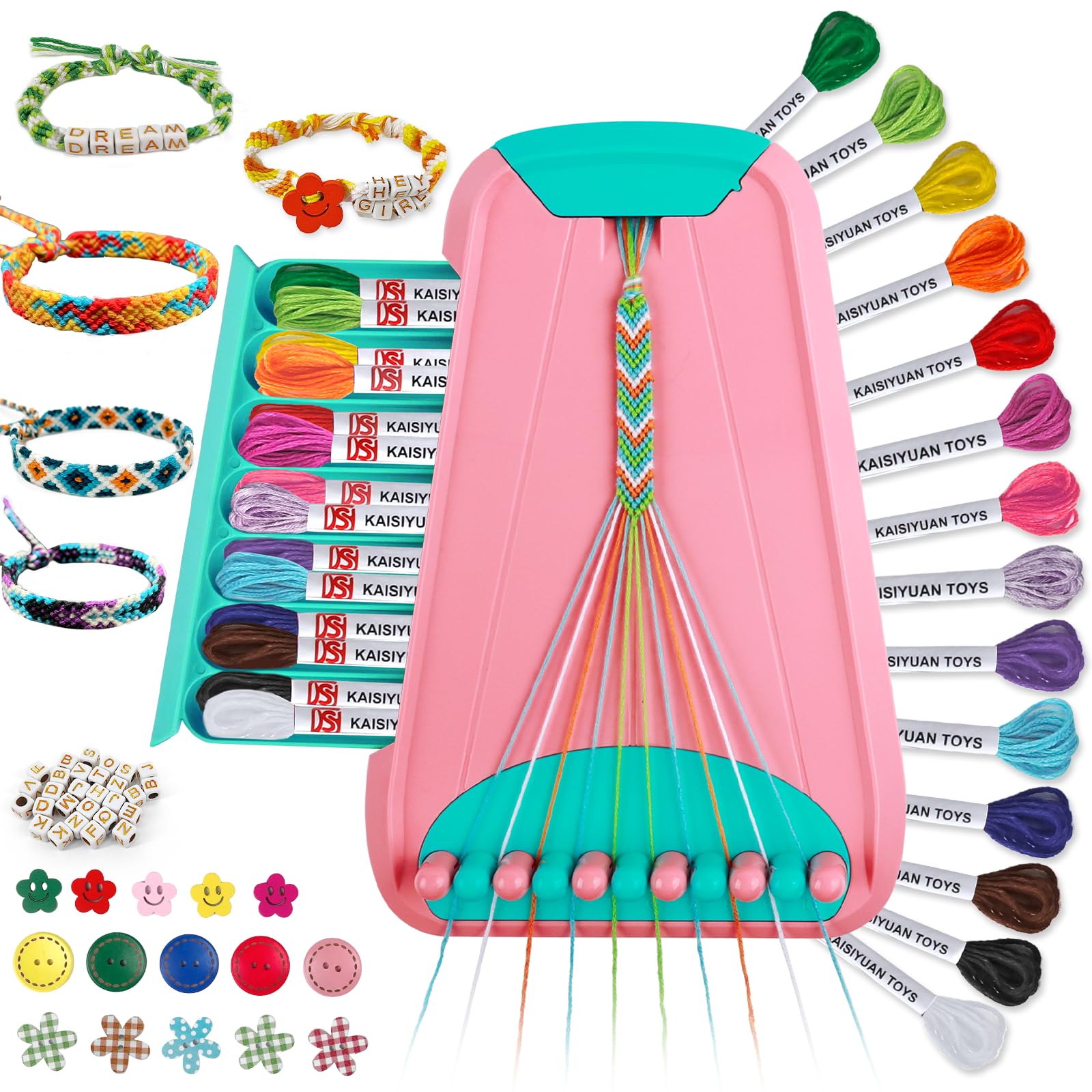 Photo 1 of Arts and Crafts for Kids Ages 8-12,Friendship Bracelet Making Kit for Girl,Kids Jewelry Making Kit with 28 Pre-Cut Threads,Christmas Birthday Gifts for Ages 6 7 8 9 10 11 12 Year Old Pink/Cyan