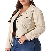 Agnes Orinda Plus Size Corduroy Shirts for Women Button Down Long Sleeve Shacket Cropped Jacket
