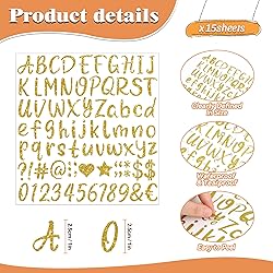 1215 PCS Gold Letter Stickers Glitter Alphabet