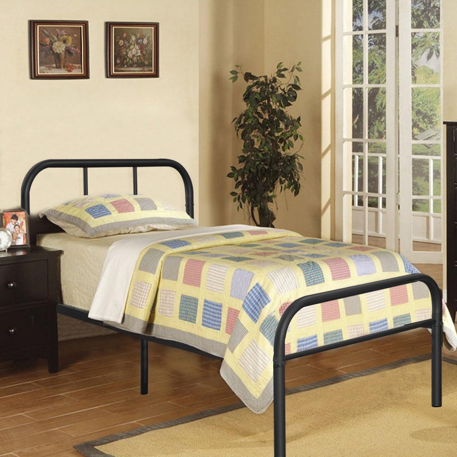 Kingpex Metal Bed Frame Twin Size Black / 6 Legs Platform Mattress Foundation / with Headboard Footboard / No Box Spring Needed / for Boys Kids Adult Bedroom