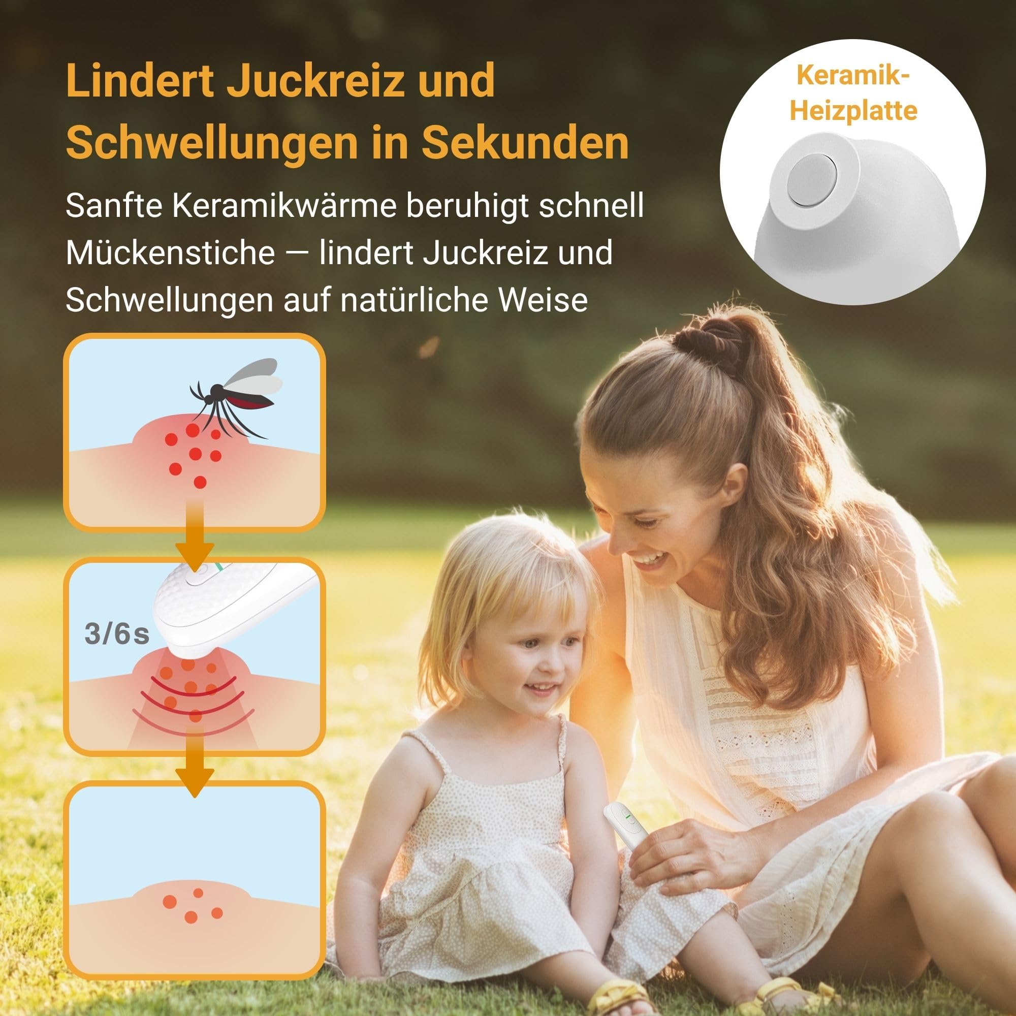 FORA 2‑in‑1 Insektenstichheiler für Kinder ab 3 J. inkl. 24 Mückenpflaster – Chemiefreier Stichheiler zur schnellen Linderung von Juckreiz & Schwellung bei Mückenstichen, ideal für unterwegs 5