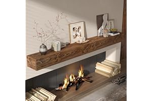 Fun Memories 72" Fireplace Mantel, 5" Thick Wall Mounted Shelves for Over Fireplace, Solid Wood Farmhouse Long Floating Shelves, Handcrafted Wooden Fireplace Mantle, 72" x 8" x 5" - Brown