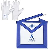 SialkotCrafts Premium Lambskin Masonic Blue Lodge Master Mason Embroidered Apron Blue Ribbon With Elegant Embroidered Cotton Gloves Handcrafted Elegance And Tradition