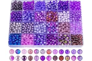 XSEINO About 1200PCS 6mm Glass Beads Bracelet Making Kit,24 Assorted Violet Elegant Series Colorful Crystal Beads for Bracelet and Jewelry Making and DIY Crafts,Friendship Bracelets
