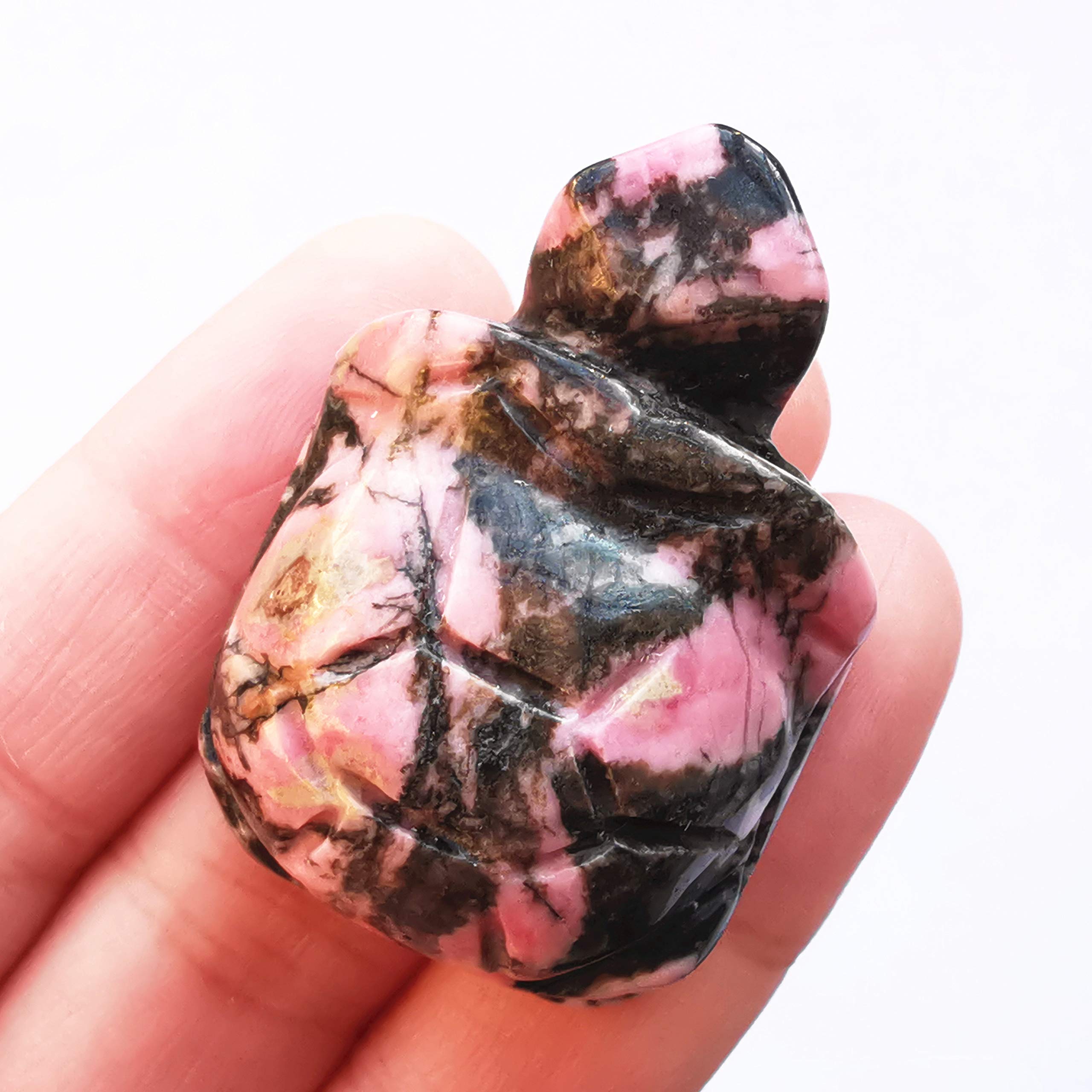 Manekieko Natural Rhodonite Tortoise Crystals and Healing Stones, 35mm Carved Animal Collectible Sculpture Fengshui Healing Crystal
