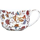 LanHong 25 Ounce Bone China Soup Bowls with Handles Large Soup Mug for Coffee Cereal Oatmeal Latte Flora Soup Bowl Bone China Soup Cup Microwave Safe (Red)