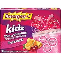 Emergen-C Kidz 250mg Kids Vitamin C Powder, Caffeine Free, Immune Support Drink Mix, Fruit Punch Flavor - 30 Count/1…