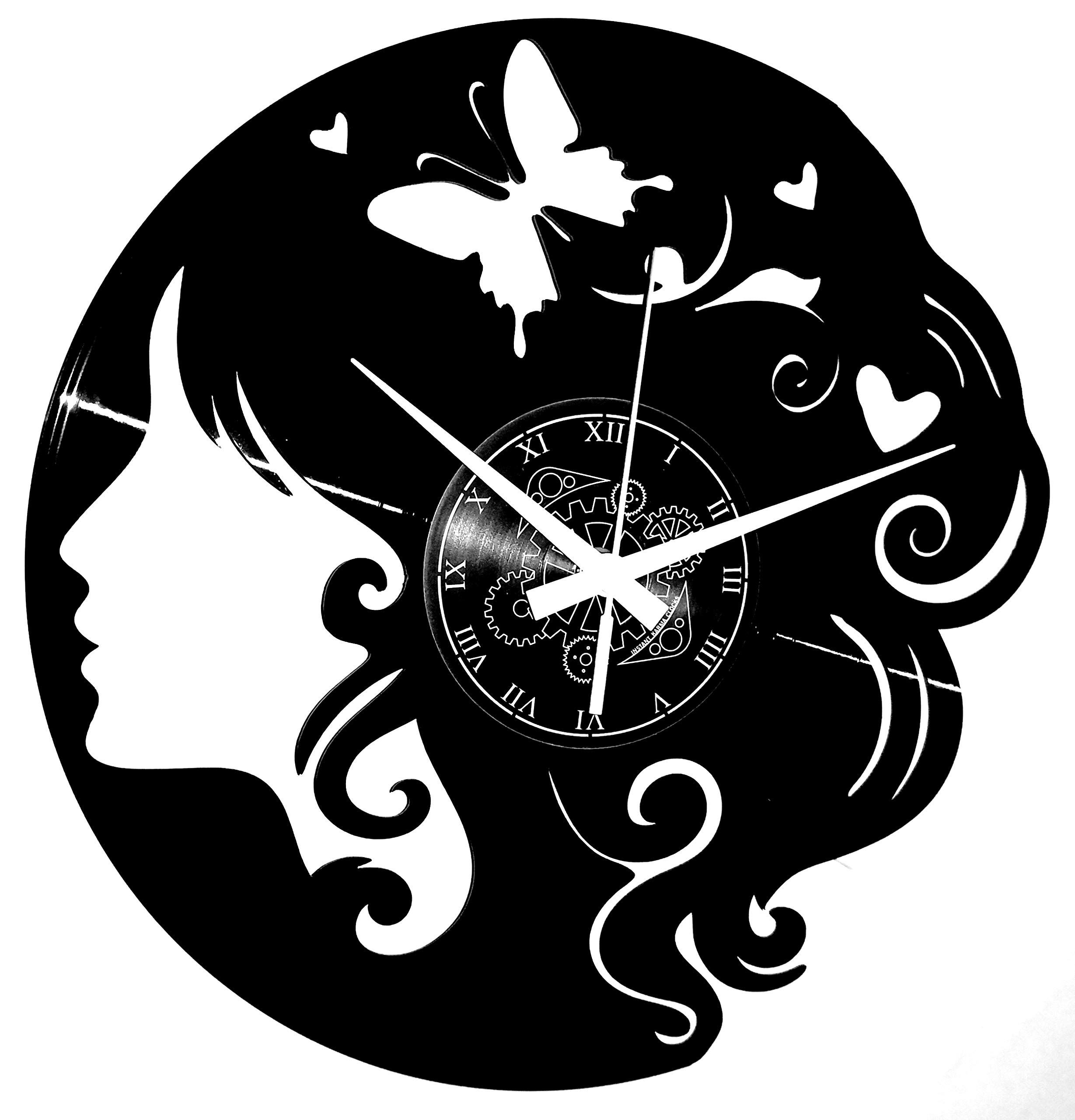 Instant Karma Clocks | Woman Face Wall Clock – Silent No-Ticking – Perfect for Bedroom, Office, Studio, Kitchen, Living Room | Modern Design Unique Decoration Hairdresser