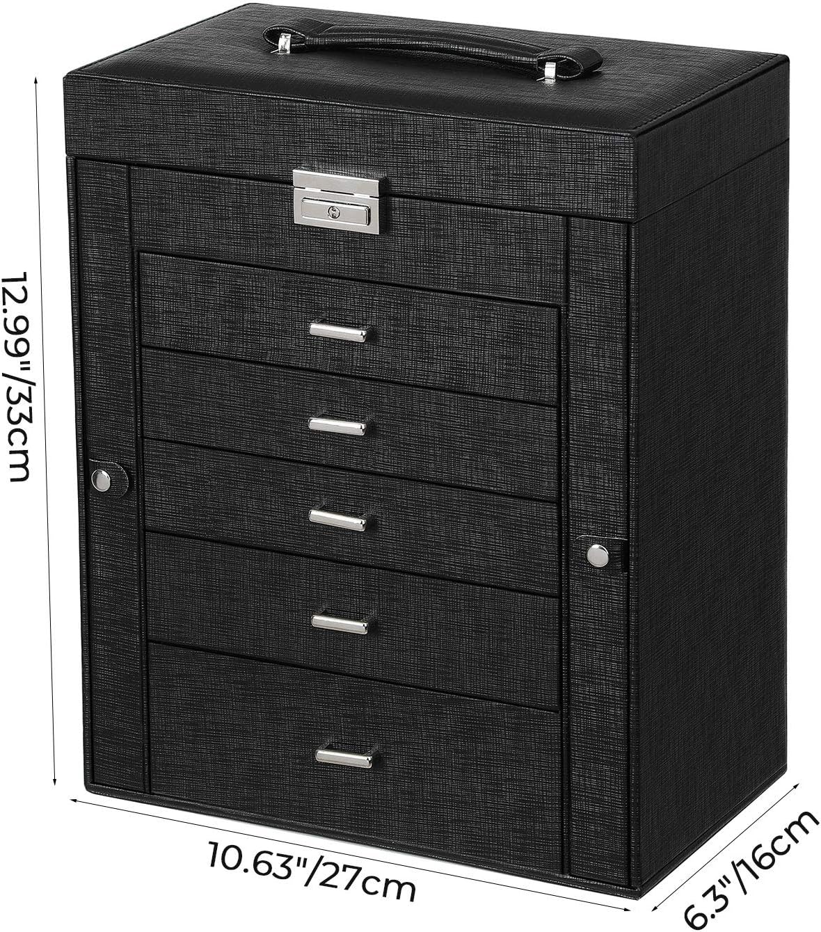ANWBROAD 6 Tier Huge Jewelry Box Jewelry Organizer Box Display Storage Case Holder with Lock Mirror Girls Jewelry Box for Earrings Rings Necklaces Bracelets Earrings Gift Black Faux Leather UJJB004B: Home & Kitchen
