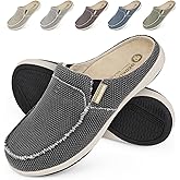Mens Slippers with Arch Support, Canvas House Slipper for Men with Velvet Lining, Slip On Clog, Indoor Outdoor House Shoes with Anti-Skid Rubber Sole