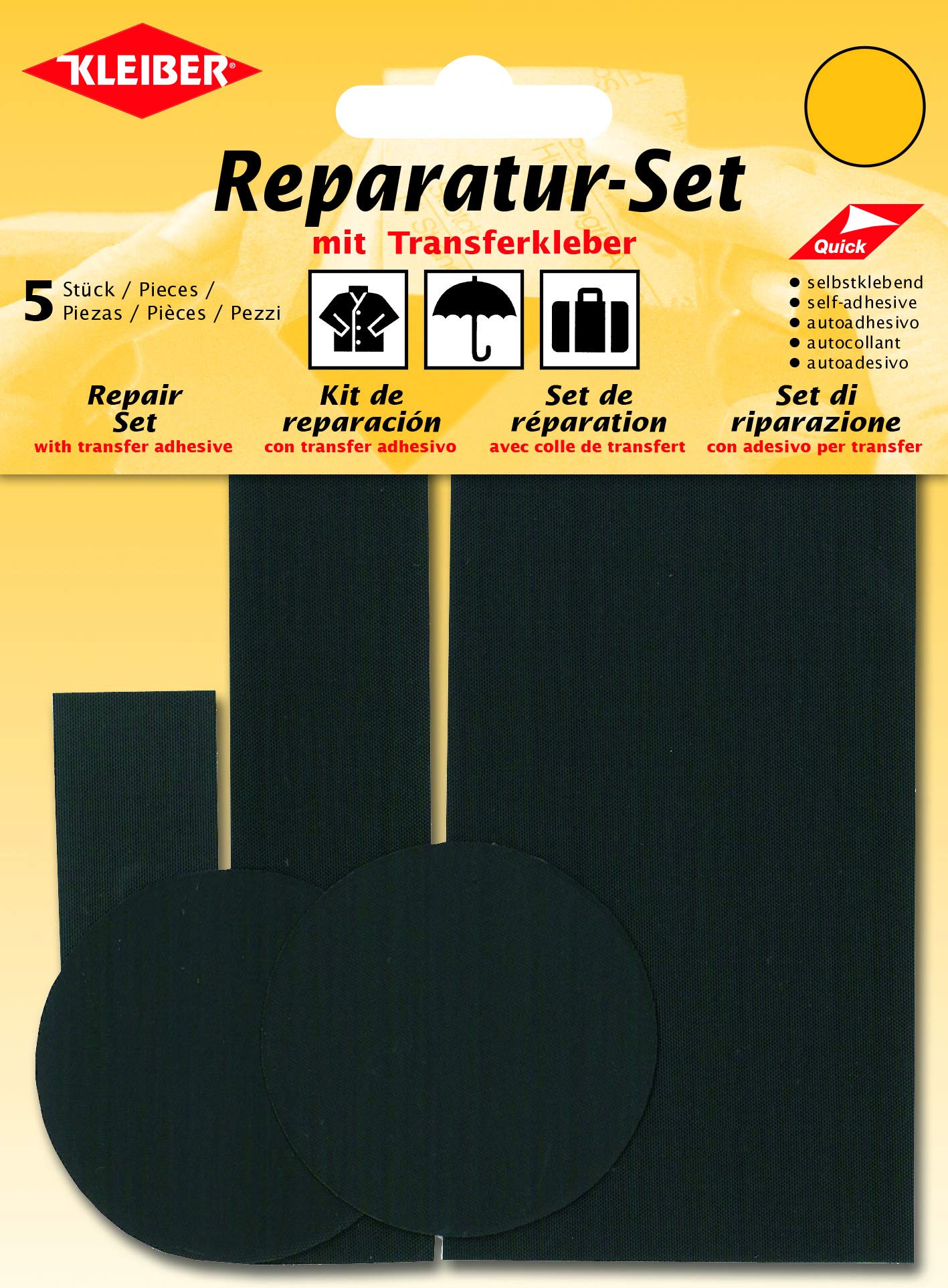 Kleiber 430-09 5-Piece Self Adhesive Nylon Clothing Repair Patch Set, Black