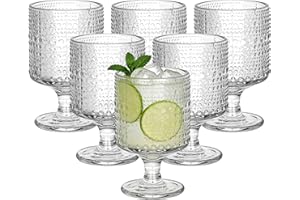 SIBAO 6 Pcs Elegant Goblet Glasses,8 Oz Romantic Embossed Short Stem Wine Glasses,Hobnail Drinking Cups for Ice tea,Cocktail,