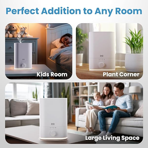 EVERLASTING COMFORT 6L HUMIDIFIER LARGE ROOM, HIGH MIST OUTPUT 60 HR RUNTIME ULTRASONIC TOP FILL HUMIDIFIERS FOR BEDROOM, EASY TO USE & CLEAN FOR HOME, BABY HUMIDIFIER, PLANTS, CONGESTION, INDOOR
