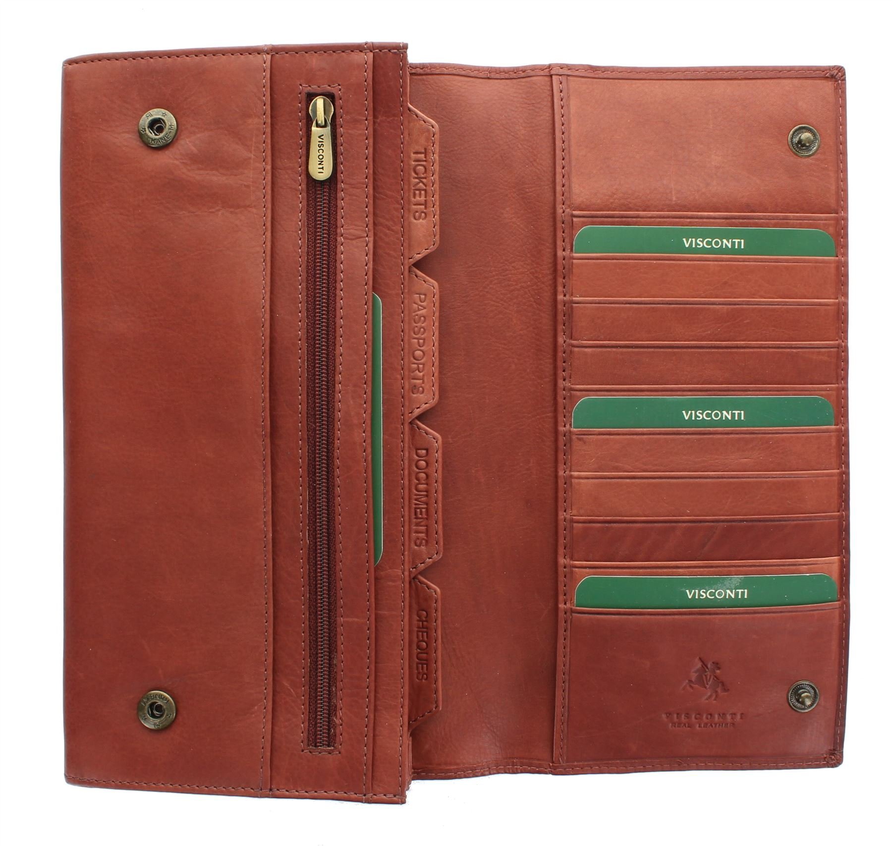 VISCONTI Leather Travel Organiser Wallet RFID Blocking 1179 Brown