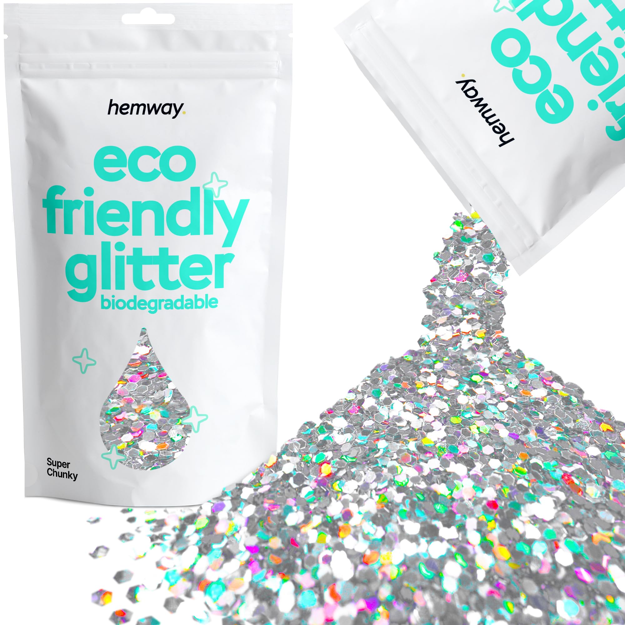 Eco Friendly Biodegradable Glitter | Silver Holographic - Super Chunky 100g, Plant Based, Biodegradable Glitter for Craft, Face, Hair, Nail, Body and Festival - Hemway