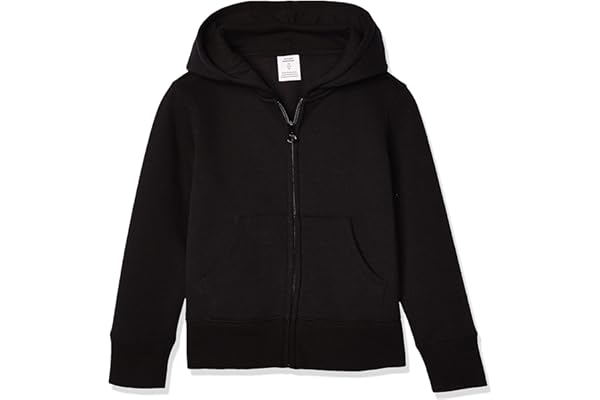 Amazon Essentials Girls and Toddlers' Fleece Zip-Up Hooded Sweatshirt with Lined Hood and Rib Knit Detail