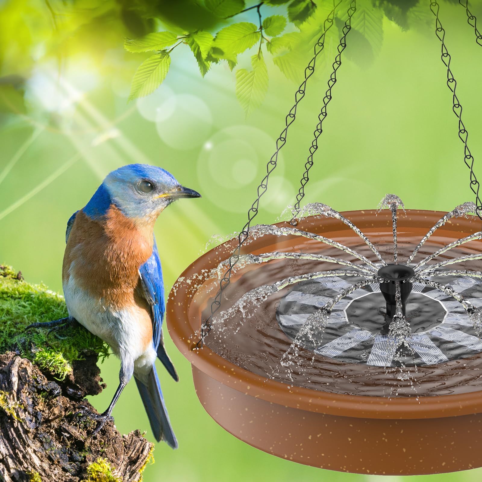 Photo 1 of AISITIN 12" Hanging Bird Bath with Solar Fountain Pump, Solar Powered Water Fountain Pump for Bird Bath, Multi-Functional Basin for Feeder and Drinking