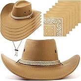 Zhanmai 12 Pcs Cowboy Hat and Bandana Cowboy Cowgirl Hats Bulk Western Party Costume Halloween Accessory
