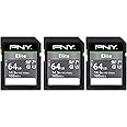 PNY 64GB Elite Class 10 U1 V10 SDXC Flash Memory Card - 100MB/s Read, Class 10, U1, V10, Full HD, UHS-I, Full Size SD (P-SD64GX3U1100EL-MP) (Pack of 3)