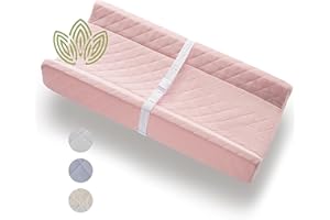 MODERA Organic Cotton Contoured Baby Changing Pad w/Waterproof Foam Mattress, Includes Soft, Removable & Washable Cover, Safety Strap, Non-Slip Bottom, Topper for Standard Size Infant Diaper Table & Dresser