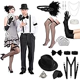 Shinymoon 14 Pcs 1920s Couple Flapper Costume Accessories Set for Women Men Role Playing Theme Costume for Cosplay