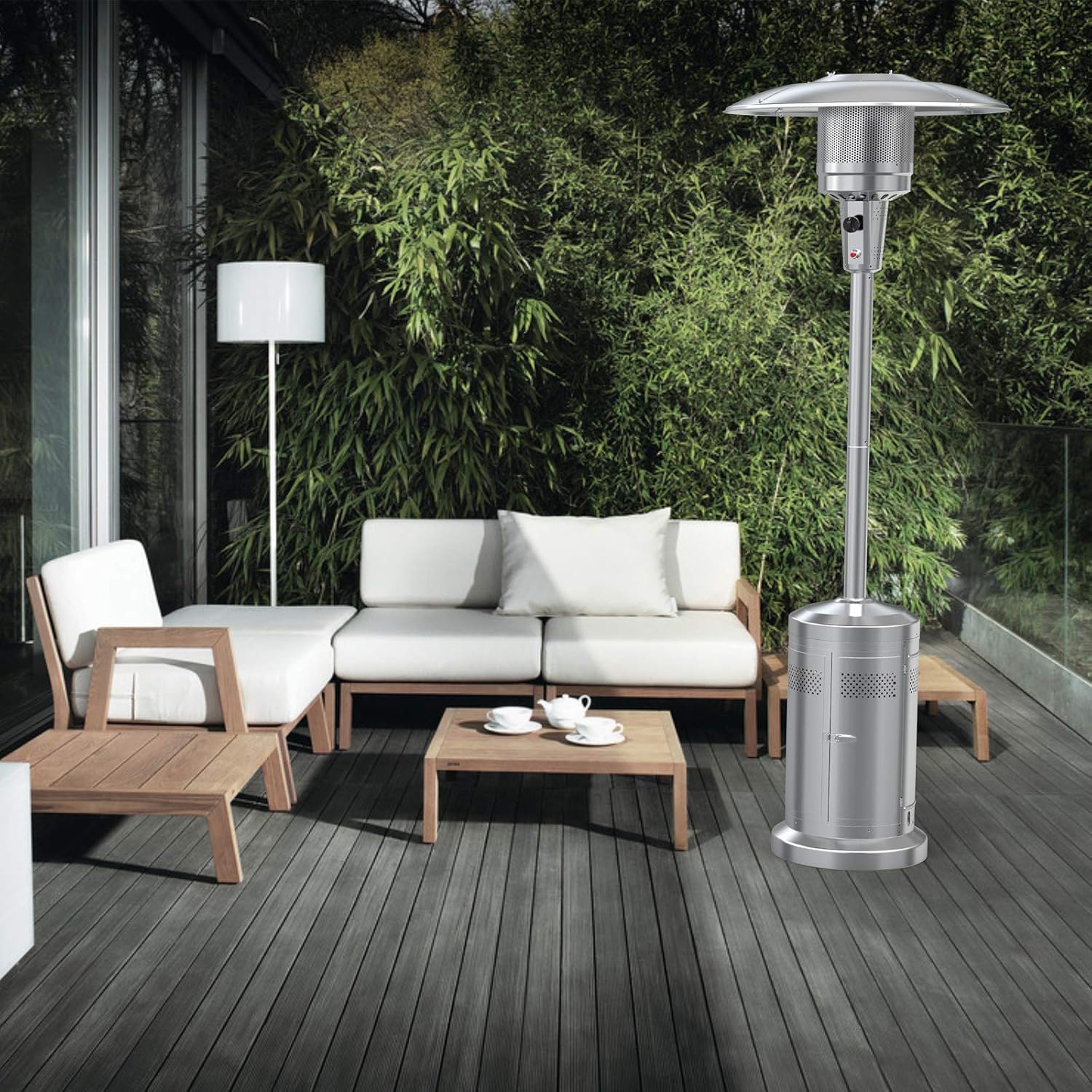 Gas Patio Heater with Wheels，48,000 BTU of outdoor heaters for patio propane for Commercial and Household Use，Stainless Steel Outdoor Propane Heater ,with CSA Certified for Garden: Kitchen & Dining