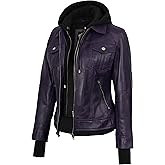 Blingsoul Hooded Leather Jacket Women - Real Lambskin Womens Leather Jackets with Detachable Hood