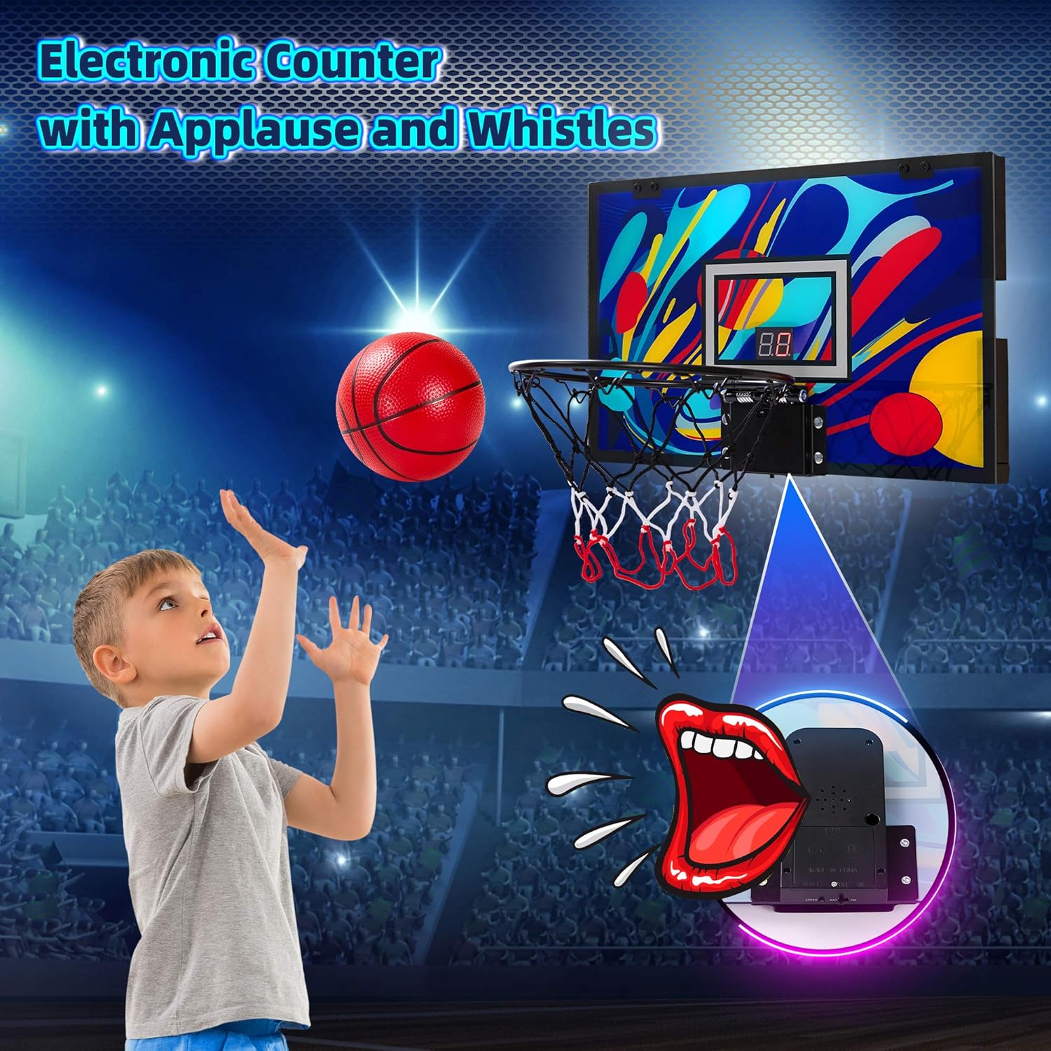 GUGUGO Graffiti Indoor Mini Basketball Hoop with Electronic Scoreboard & 3 Balls for Kids and Adults, Portable Over The Door Basketball Set - Basketball Toy Gifts for Boys Girls Teens: Toys & Games