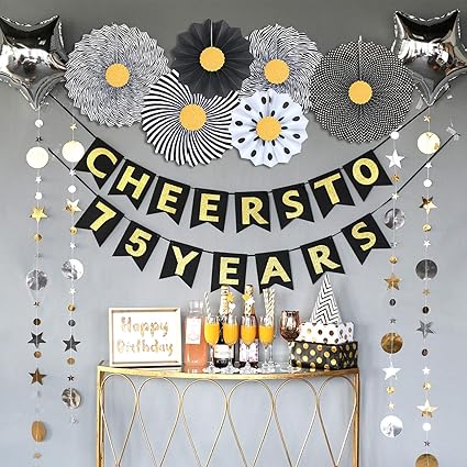 Amazon Com 75th Birthday Decorations For Women Or Men By Homond 75th Anniversary Decorations 75th Bday Decorations Cheers To 75 Years Banner 75 Birthday Decor 75 Years Old Party Favors Supplies Toys Games