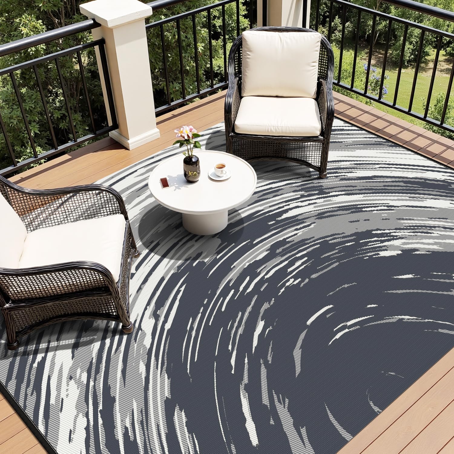 Photo 1 of COCOER Modern Outdoor Rug 9x12 Reversible-Waterproof Outdoor Patio Rug-Quick Dry Outdoor Area Rugs Indoor Outdoor Rugs-Outside Rug Patio Decor for Porch Deck Balcony Backyard
