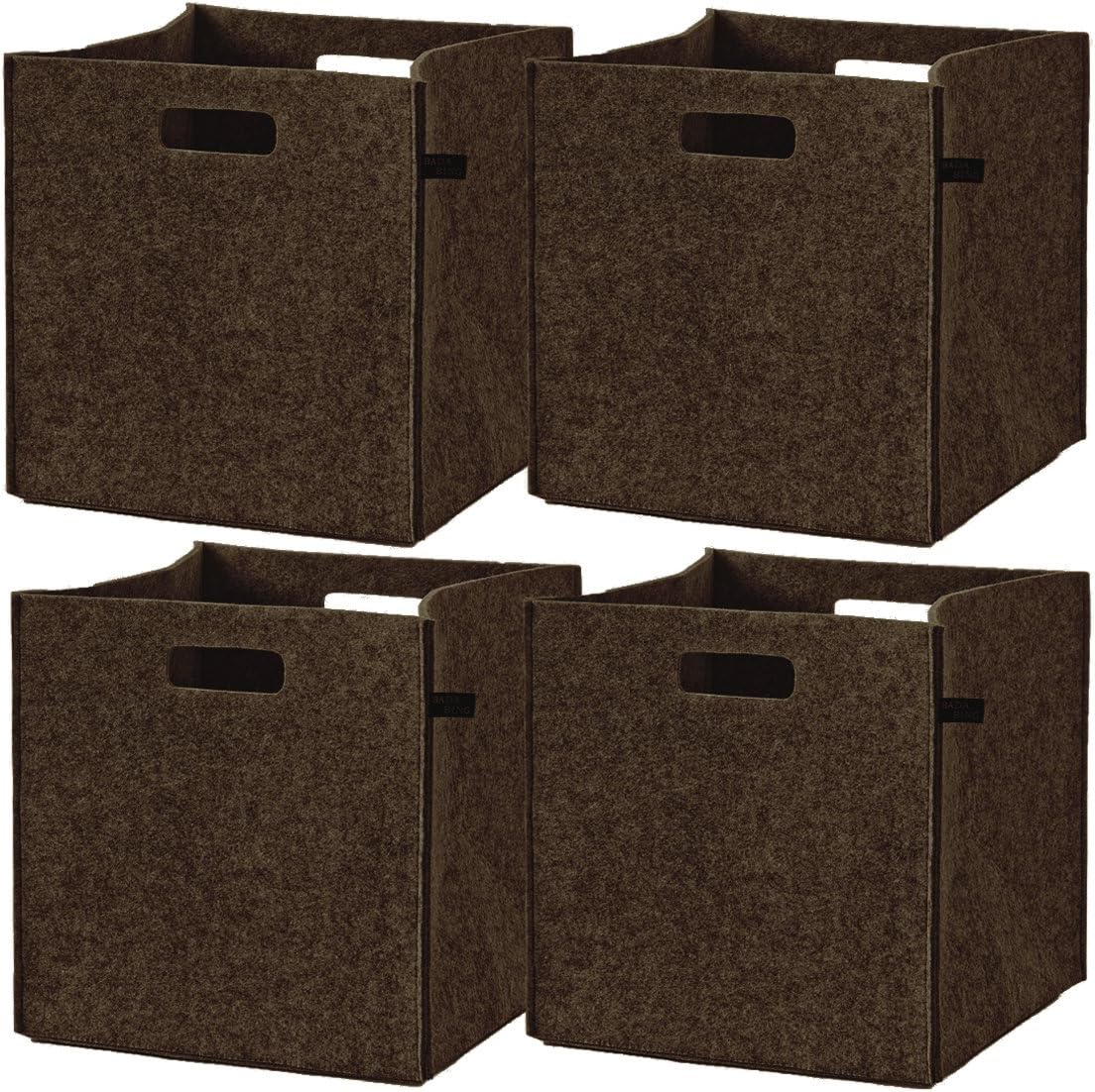 Bada Bing 4 Piece Set Felt Log Rack Basket Wicker Bag Brown 30 x 30 x 30 cm