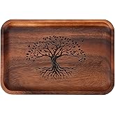 Velinjowy The Tree of Life Serving Acacia Wood Valet Tray for Men Women, Catch All Acacia Mens Key Dump Bedside Nightstand Organizer EDC Wooden Tray for Phone Watch Wallet Keys Jewelry