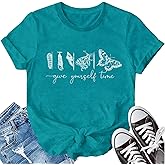 LBP Butterfly Inspirational Shirts Give Yourself Time Shirt for Women Butterfly Life Graphic Tees Motivational T-Shirt