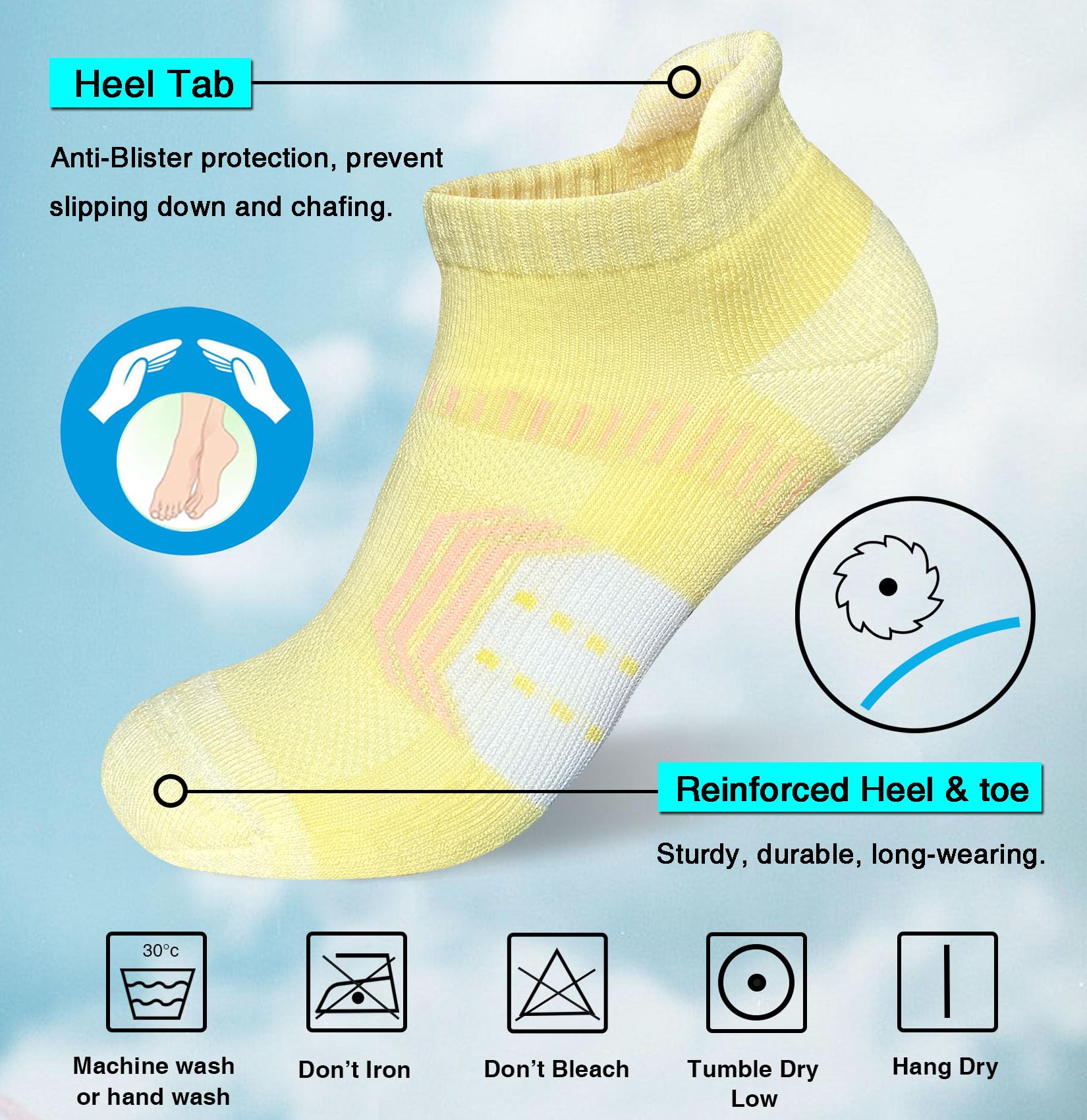 suaskk Womens Athletic Cushioned Anti-Blister Comfort Running Ankle Socks 5 Pairs