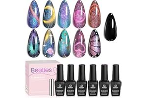 BEETLES GEL POLISH Beetles Cat Eye Gel Nail Polish Set - 6 Colors Chameleon Cat Eye Black Glitter Blue Pueple Pink Red Gel Polish with Magnet Soak Off UV Velvet Gel Galaxy Glitter Collection Salon Gift for Women