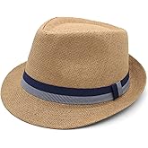 LIDHAY Short Brim Panama Hat Straw Fedora Hats for Men Women Summer Derby Trilby Hats Beach Sun Hat